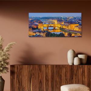 Lupia - Quadro moderno su Tela Canvas DEEP 65X143 cm, con paesaggi e localismi italiani, per casa, soggiorno, capezzale camera da letto, hotel, ufficio, FIRENZE - PANORAMA PONTE VECCHIO SERA  del brand Lupia, categoria: Arredo e decorazioni > Quadri e Tele > Quadri cittÃ  e Localismi.