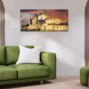 Lupia - Quadro moderno su Tela Canvas DEEP 65X143 cm, con paesaggi e localismi italiani, per casa, soggiorno, capezzale camera da letto, hotel, ufficio, BRESCIA - DUOMO NUOVO E VECCHIO        del brand Lupia, categoria: Arredo e decorazioni > Quadri e Tele > Quadri cittÃ  e Localismi.