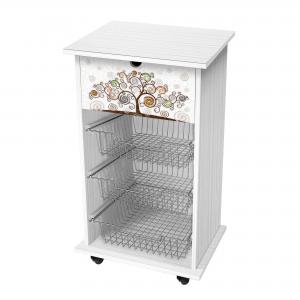 Lupia - Carrello Cucina Multifunzione Bianco TREE WHITE, Portafrutta Ruote Piroettanti, Piano di Appoggio, tre Cestelli Estraibili in Acciaio, Legno 40X45H85 cm montato del brand Lupia, categoria: Tavola e cucina > Carrelli e Cesti > Carrelli portafrutta multiuso, disponibile su Vorreishop.