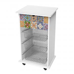 Lupia - Carrello Cucina Multifunzione Bianco WHITE TILES, Portafrutta Ruote Piroettanti, Piano di Appoggio, tre Cestelli Estraibili in Acciaio, Legno 40X45H85 cm montato del brand Lupia, categoria: Tavola e cucina > Carrelli e Cesti > Carrelli portafrutta multiuso, disponibile su Vorreishop.