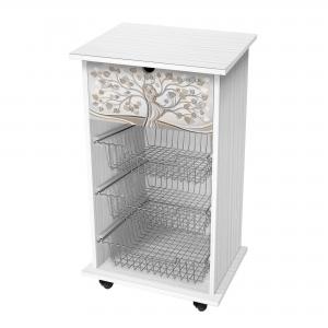 Lupia - Carrello Cucina Multifunzione Bianco WHITE ALBERO ABBRACCIO, Portafrutta Ruote Piroettanti, Piano di Appoggio, tre Cestelli Estraibili in Acciaio, Legno 40X45H85 cm montato del brand Lupia, categoria: Tavola e cucina > Carrelli e Cesti > Carrelli portafrutta multiuso, disponibile su Vorreishop.