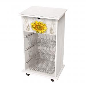 Lupia - Carrello Cucina Multifunzione SHABBY GIRASOLE, Portafrutta Ruote Piroettanti, Piano di Appoggio, tre Cestelli Estraibili in Acciaio, Legno 40X45H85 cm montato del brand Lupia, categoria: Tavola e cucina > Carrelli e Cesti > Carrelli portafrutta multiuso, disponibile su Vorreishop.