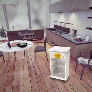 Lupia - Carrello Cucina Multifunzione SHABBY GIRASOLE, Portafrutta Ruote Piroettanti, Piano di Appoggio, tre Cestelli Estraibili in Acciaio, Legno 40X45H85 cm montato del brand Lupia, categoria: Tavola e cucina > Carrelli e Cesti > Carrelli portafrutta multiuso, disponibile su Vorreishop.