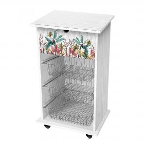 Lupia - Carrello Cucina Multifunzione WHITE BANANO GREY, Portafrutta Ruote Piroettanti, Piano di Appoggio, tre Cestelli Estraibili in Acciaio, Legno 40X45H85 cm montato del brand Lupia, categoria: Tavola e cucina > Carrelli e Cesti > Carrelli portafrutta multiuso, disponibile su Vorreishop.