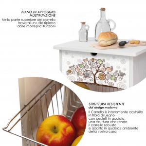 Lupia - Carrello Cucina Multifunzione VINTAGE TILES VINTAGE, Portafrutta Ruote Piroettanti, Piano di Appoggio, tre Cestelli Estraibili in Acciaio, Legno 40X45H85 cm montato del brand Lupia, categoria: Tavola e cucina > Carrelli e Cesti > Carrelli portafrutta multiuso, disponibile su Vorreishop.
