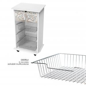 Lupia - Carrello Cucina Multifunzione Bianco WHITE LEAVES MIX, Portafrutta Ruote Piroettanti, Piano di Appoggio, tre Cestelli Estraibili in Acciaio, Legno 40X45H85 cm montato del brand Lupia, categoria: Tavola e cucina > Carrelli e Cesti > Carrelli portafrutta multiuso, disponibile su Vorreishop.