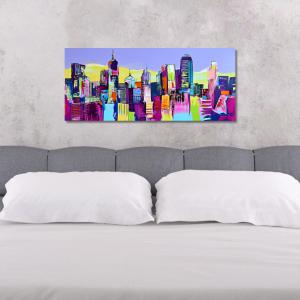 Lupia - Quadro moderno Canvas World SKYSCRAPERS PAINTED POP, Stampa su Tela PVC, Telaio in Fibra di Legno, skyline grattacieli, 52x122 cm, per soggiorno capezzale camera da letto, ufficio del brand Lupia, categoria: Arredo e decorazioni > Quadri e Tele > Quadri su tela, disponibile su Vorreishop.