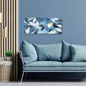 Lupia - Quadro moderno Canvas World SKY LEAVES, Stampa su Tela PVC, Telaio in Fibra di Legno, Foglie nei toni del blu, 52x122 cm, per soggiorno capezzale camera da letto, ufficio del brand Lupia, categoria: Arredo e decorazioni > Quadri e Tele > Quadri su tela, disponibile su Vorreishop.