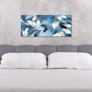 Lupia - Quadro moderno Canvas World SKY LEAVES, Stampa su Tela PVC, Telaio in Fibra di Legno, Foglie nei toni del blu, 52x122 cm, per soggiorno capezzale camera da letto, ufficio del brand Lupia, categoria: Arredo e decorazioni > Quadri e Tele > Quadri su tela, disponibile su Vorreishop.