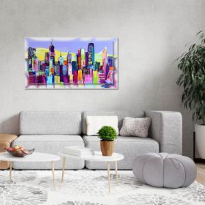 Lupia - Quadro moderno su Tela con Cornice stampata, NEWEXT 75x135 cm SKYSCRAPERS PAINTED POP, stampa tela in cotone e cornice mdf, skyline grattacieli, per soggiorno, camera da letto, cucina, ufficio del brand Lupia, categoria: Arredo e decorazioni > Quadri e Tele > Quadri su tela, disponibile su Vorreishop.