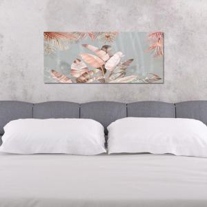 Quadro Moderno su tela materica a rilievo PICTURES con stampa PINK LEAVES 52x122 cm, foglie tropicali rosa, per soggiorno, capezzale camera da letto, ufficio, hotel del brand Lupia, categoria: Arredo e decorazioni > Quadri e Tele > Quadri su tela, disponibile su Vorreishop.