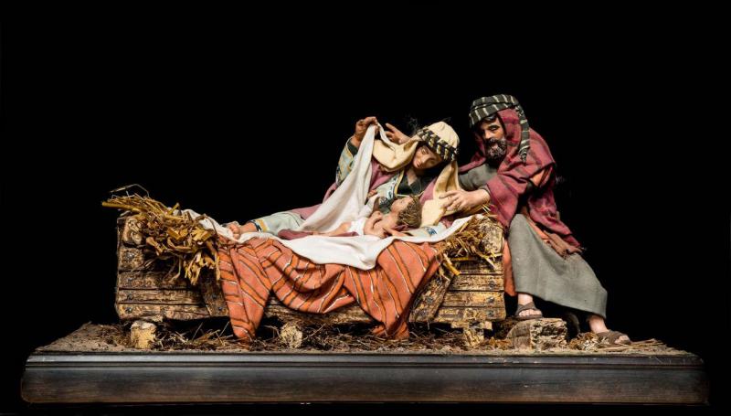 Nativita',presepe in carta pesta artigianale 55X35 cm H.30 cm del brand Maestro d'arte Corrado, categoria: Artigianato salentino > Cartapesta > Presepi e statue in cartapesta, disponibile su Vorreishop.