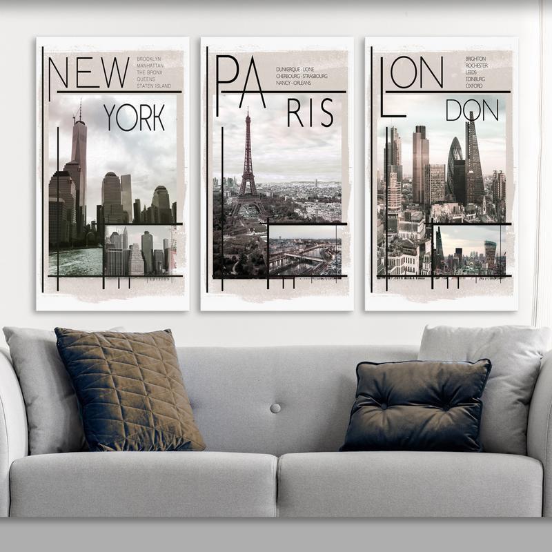 Collezione Set 3 pezzi Quadri su Tela CITY                        - 43x78 cm del brand Lupia, categoria: Arredo e decorazioni > Quadri e Tele > Quadri a pannelli, disponibile su Vorreishop.