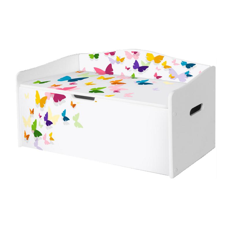 Baule portagiochi in legno per bambini con stampa organizer con farfalle L68xP28xH40 cm BUTTERFLIES del brand Lupia, categoria: Complementi d'arredo > Mobili, Cassettiere, Bauletti > Contenitori porta giocattoli, disponibile su Vorreishop.