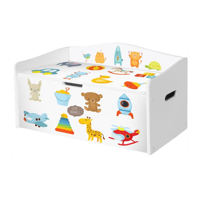 Baule portagiochi in legno per bambini con stampa organizer L68xP28xH40 cm PELOUCHES del brand Lupia, categoria: Complementi d'arredo > Mobili, Cassettiere, Bauletti > Contenitori porta giocattoli, disponibile su Vorreishop.