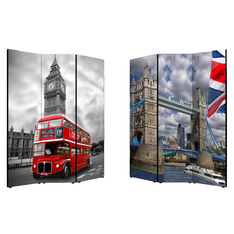 Separe' Divisorio Paravento LONDRA 176x135,6x3,2 cm 3 Ante in Legno con Tela stampata Fronte Retro bifacciale del brand Lupia, categoria: Complementi d'arredo > Paraventi e separÃ¨ > Paraventi decorativi bifacciali, disponibile su Vorreishop.