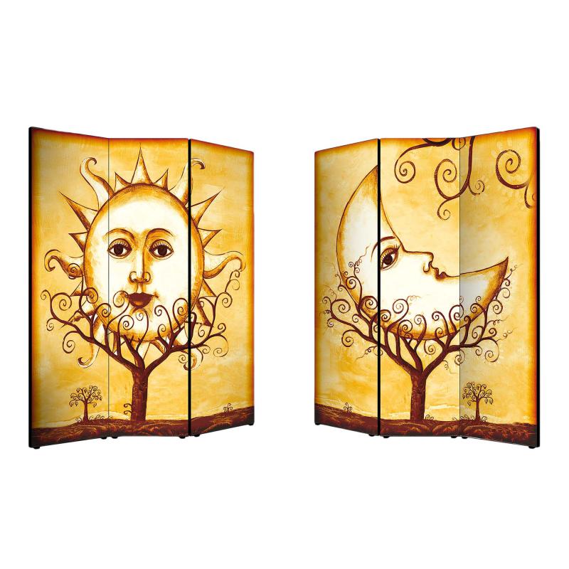 Separe' Divisorio Paravento SUN E MOON 176x135,6x3,2 cm 3 Ante in Legno con Tela stampata Fronte Retro bifacciale del brand Lupia, categoria: Complementi d'arredo > Paraventi e separÃ¨ > Paraventi decorativi bifacciali, disponibile su Vorreishop.