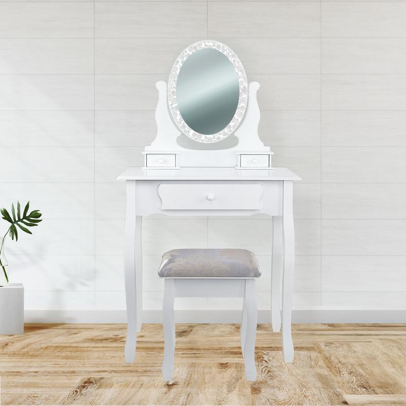Specchiera Toilette tavolo da Trucco Cosmetici 3 Cassetti con Sgabello e Specchio decorato 75x40x136 cm - KLIMT GREY del brand Lupia, categoria: Complementi d'arredo > Specchi e specchiere > Specchiere Toilette.