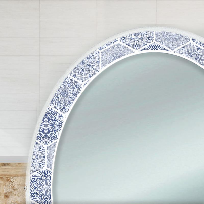 Specchiera Toilette tavolo da Trucco Cosmetici 3 Cassetti con Sgabello e Specchio decorato 75x40x136 cm - TILES BLUE del brand Lupia, categoria: Complementi d'arredo > Specchi e specchiere > Specchiere Toilette, disponibile su Vorreishop.