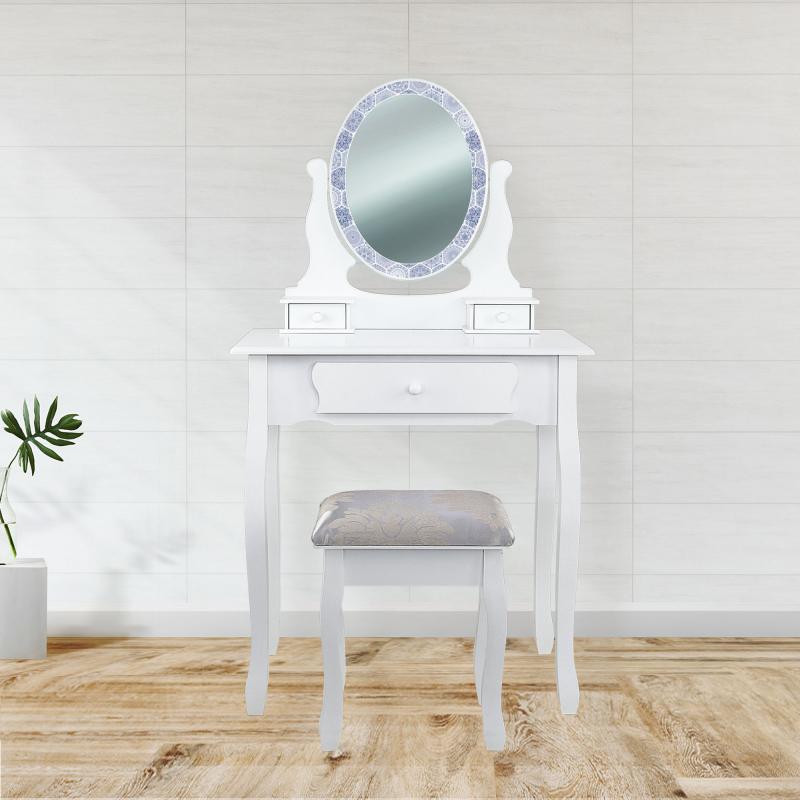 Specchiera Toilette tavolo da Trucco Cosmetici 3 Cassetti con Sgabello e Specchio decorato 75x40x136 cm - TILES BLUE del brand Lupia, categoria: Complementi d'arredo > Specchi e specchiere > Specchiere Toilette.