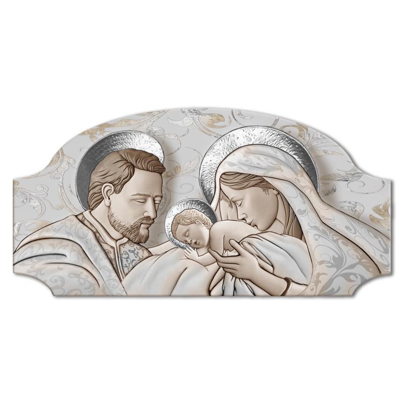 Quadro moderno Capezzale Sacra Famiglia FASHION TABLE 50x100 cm THE KISS CERAMIC MIX su tavola lavorata del brand Mami, categoria: Arredo e decorazioni > Decorazioni da parete > Capezzali, disponibile su Vorreishop.