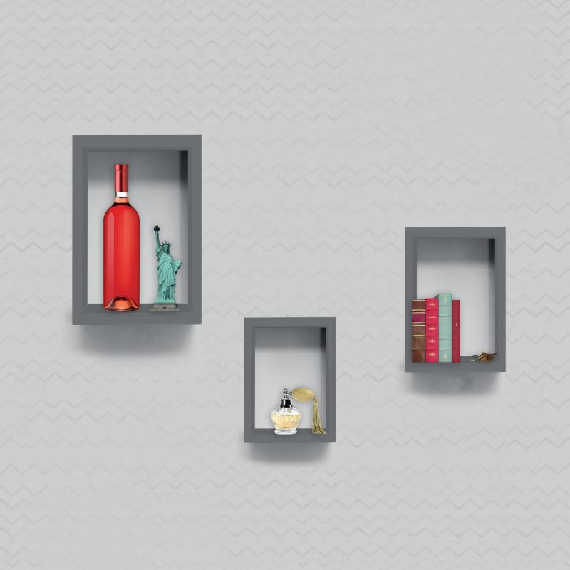 Mensole da muro Design Moderne a cubo KUBI Set 3 pezzi RETTANGOLARI in legno GRIGIO 25x40 20x35 15x30 SOLO VERTICALE del brand Lupia, categoria: Arredo e decorazioni > Decorazioni da parete > Mensole.