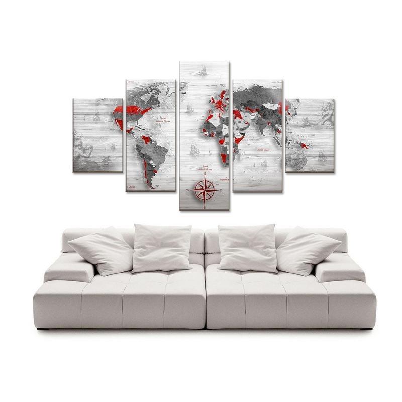 Quadro moderno 5 pezzi su tela Grande Vogue 105x160 cm World's Map White del brand Lupia, categoria: Arredo e decorazioni > Quadri e Tele > Quadri a pannelli.