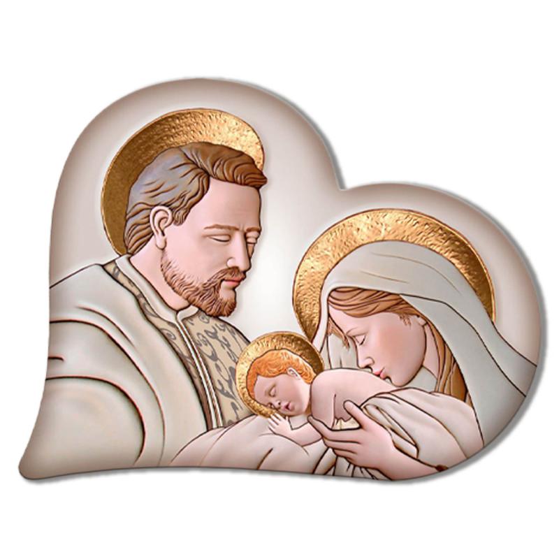 Lupia - Quadro Capezzale Sacra Famiglia, Collezione HEART THE KISS CERAMIC, Stampa Made in Italy, Cordicella a Scomparsa, Dimensioni 40x45 cm forma di Cuore, per camera da letto, soggiorno, Legno mdf del brand Lupia, categoria: Arredo e decorazioni > Decorazioni da parete > Capezzali, disponibile su Vorreishop.