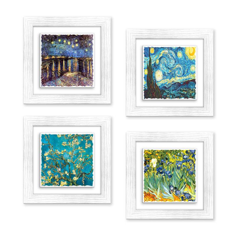 Set 4 QUADRI su CERAMICA cornice Shabby MODERN White VAN GOGH - 18x18 cm del brand Lupia, categoria: Arredo e decorazioni > Quadri e Tele > Quadri su ceramica, disponibile su Vorreishop.