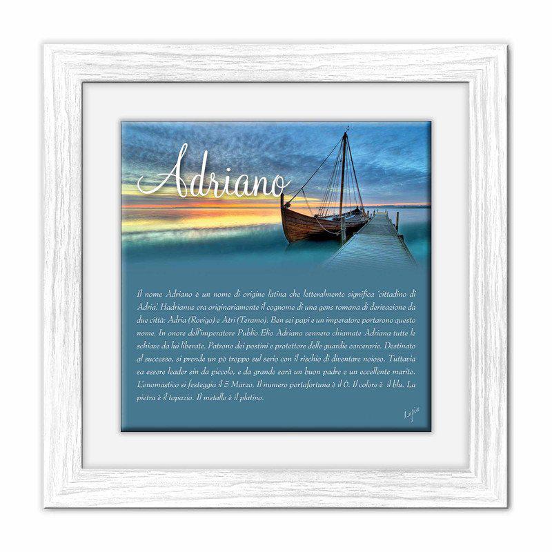 Quadro mattonella Ceramica Modern White 29x29 cm con significato del nome Adriano del brand Lupia, categoria: Idee regalo e bomboniere > Oggettistica > Quadri Ceramica Modern White con significato Nomi, disponibile su Vorreishop.