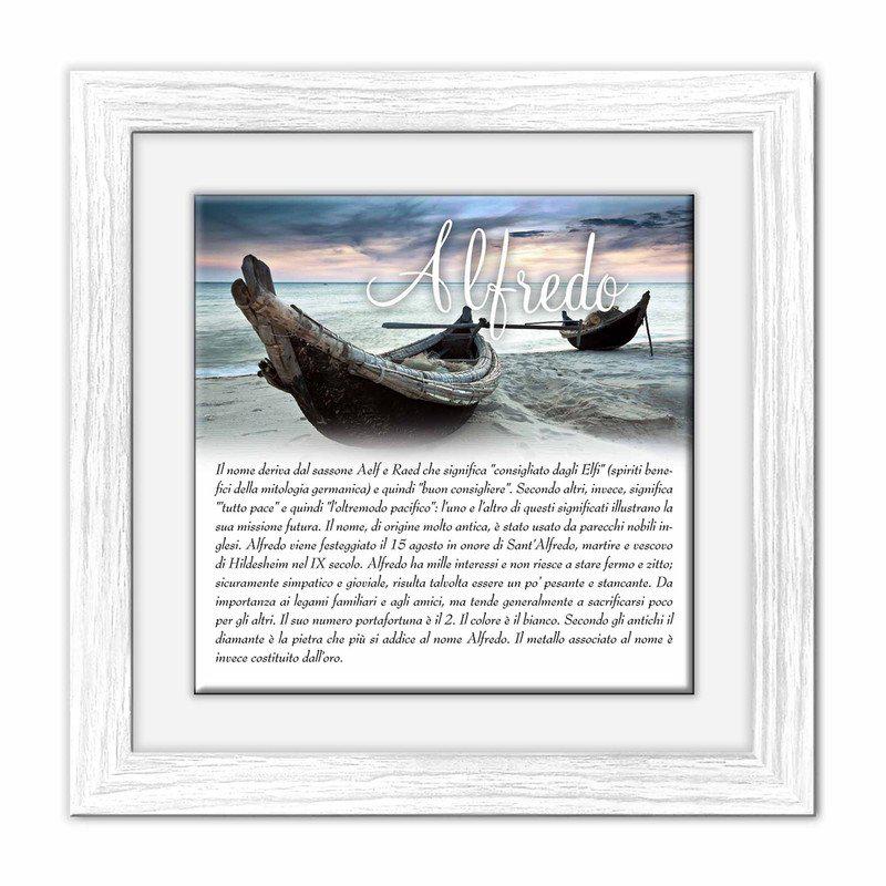 Quadro mattonella Ceramica Modern White 29x29 cm con significato del nome Alfredo del brand Lupia, categoria: Idee regalo e bomboniere > Oggettistica > Quadri Ceramica Modern White con significato Nomi, disponibile su Vorreishop.