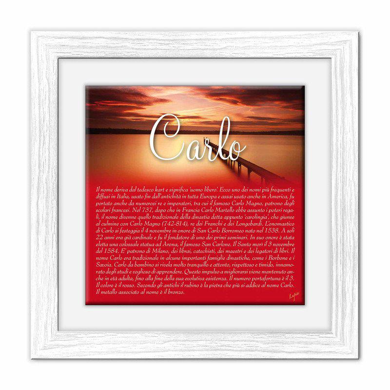 Quadro mattonella Ceramica Modern White 29x29 cm con significato del nome Carlo del brand Lupia, categoria: Idee regalo e bomboniere > Oggettistica > Quadri Ceramica Modern White con significato Nomi, disponibile su Vorreishop.