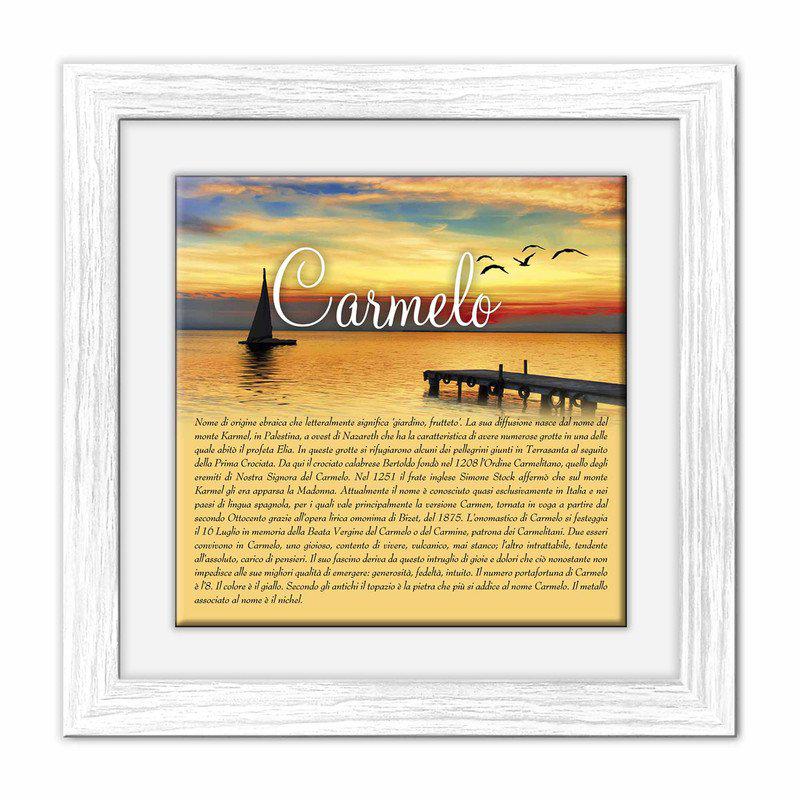 Quadro mattonella Ceramica Modern White 29x29 cm con significato del nome Carmelo del brand Lupia, categoria: Idee regalo e bomboniere > Oggettistica > Quadri Ceramica Modern White con significato Nomi, disponibile su Vorreishop.