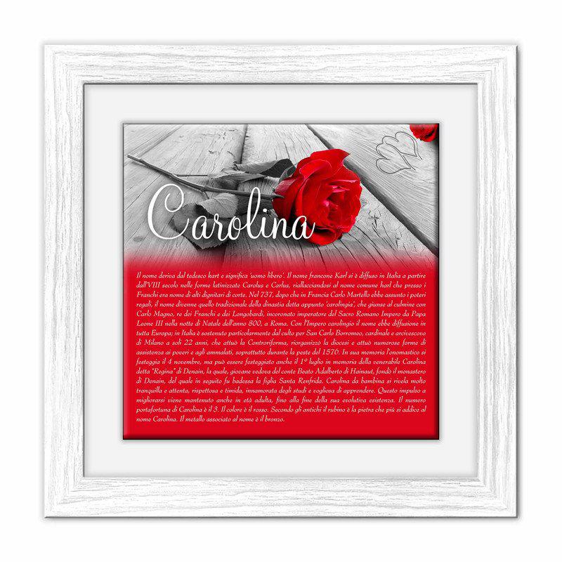 Quadro mattonella Ceramica Modern White 29x29 cm con significato del nome Carolina del brand Lupia, categoria: Idee regalo e bomboniere > Oggettistica > Quadri Ceramica Modern White con significato Nomi, disponibile su Vorreishop.