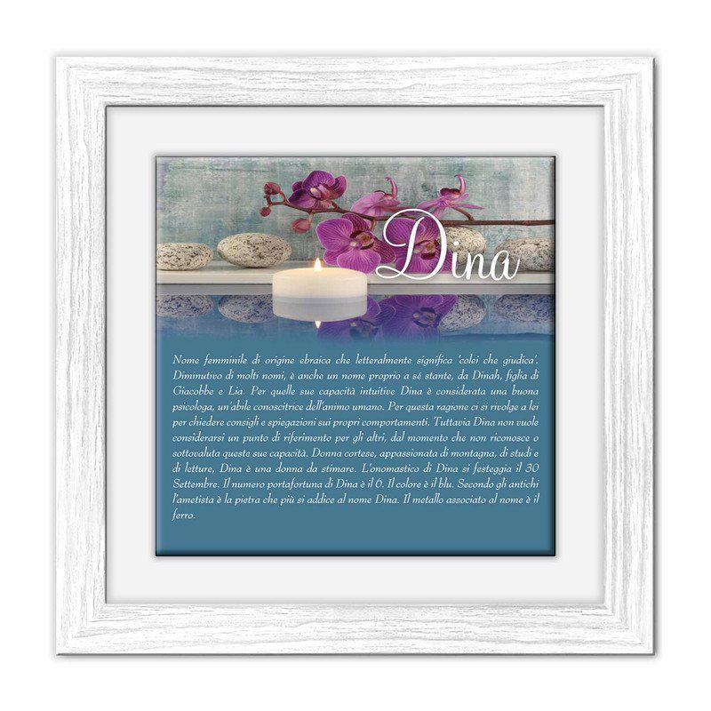 Quadro mattonella Ceramica Modern White 29x29 cm con significato del nome Dina del brand Lupia, categoria: Idee regalo e bomboniere > Oggettistica > Quadri Ceramica Modern White con significato Nomi, disponibile su Vorreishop.