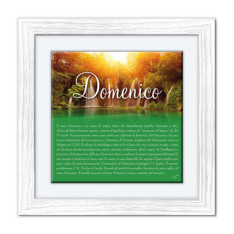 Quadro mattonella Ceramica Modern White 29x29 cm con significato del nome Domenico del brand Lupia, categoria: Idee regalo e bomboniere > Oggettistica > Quadri Ceramica Modern White con significato Nomi, disponibile su Vorreishop.