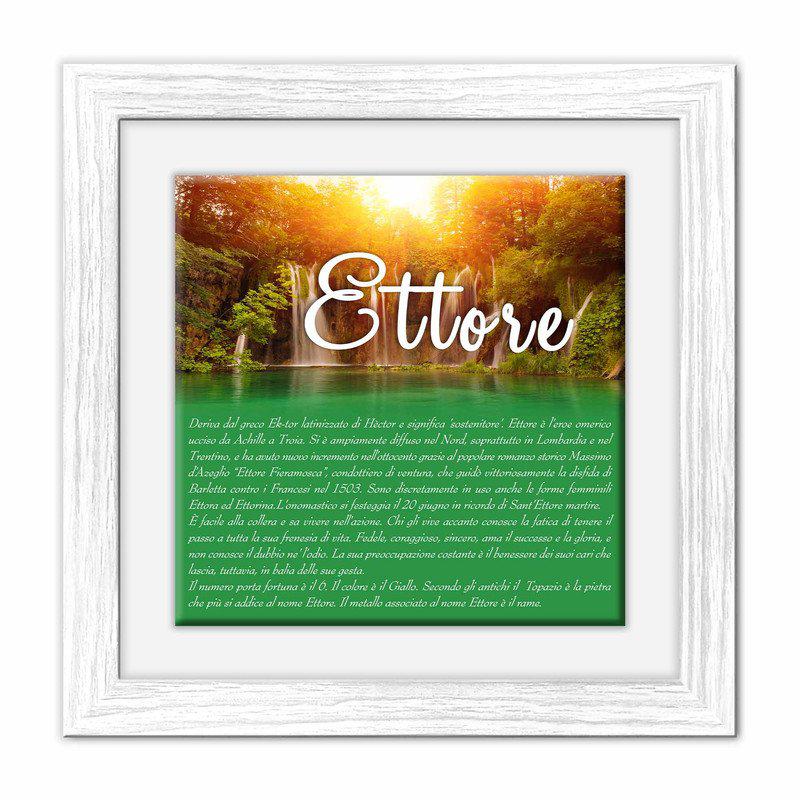 Quadro mattonella Ceramica Modern White 29x29 cm con significato del nome Ettore del brand Lupia, categoria: Idee regalo e bomboniere > Oggettistica > Quadri Ceramica Modern White con significato Nomi, disponibile su Vorreishop.