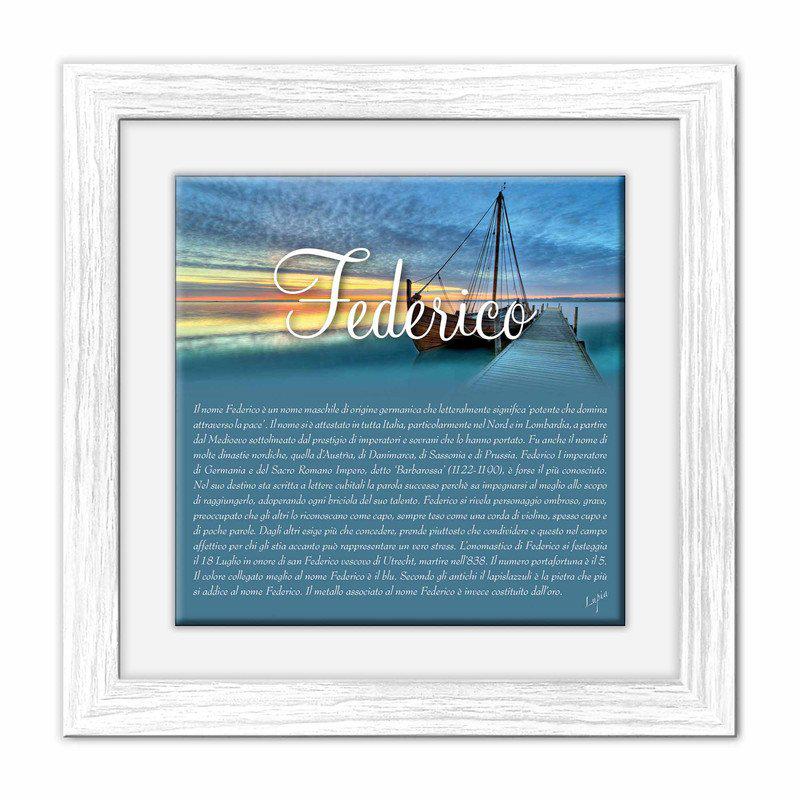 Quadro mattonella Ceramica Modern White 29x29 cm con significato del nome Federico del brand Lupia, categoria: Idee regalo e bomboniere > Oggettistica > Quadri Ceramica Modern White con significato Nomi, disponibile su Vorreishop.