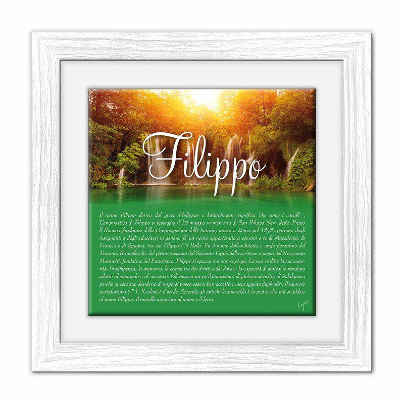 Quadro mattonella Ceramica Modern White 29x29 cm con significato del nome Filippo del brand Lupia, categoria: Idee regalo e bomboniere > Oggettistica > Quadri Ceramica Modern White con significato Nomi, disponibile su Vorreishop.