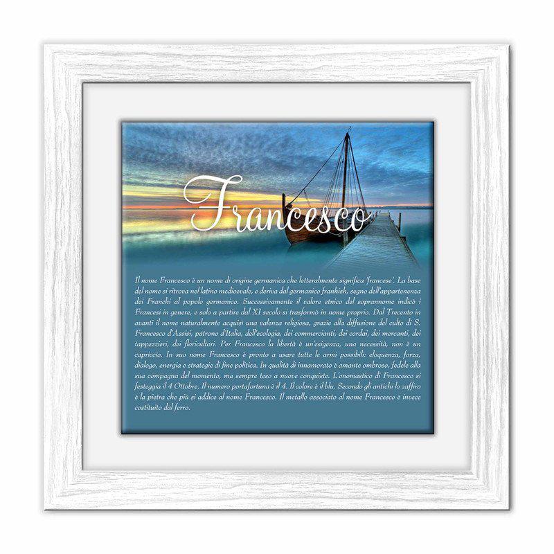 Quadro mattonella Ceramica Modern White 29x29 cm con significato del nome Francesco del brand Lupia, categoria: Idee regalo e bomboniere > Oggettistica > Quadri Ceramica Modern White con significato Nomi, disponibile su Vorreishop.