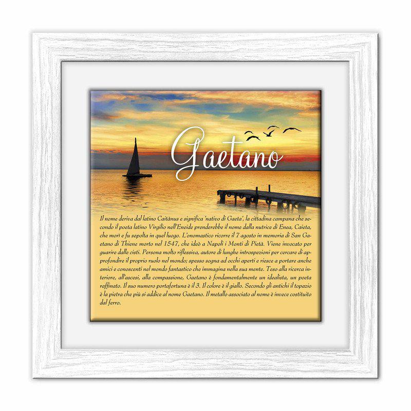 Quadro mattonella Ceramica Modern White 29x29 cm con significato del nome Gaetano del brand Lupia, categoria: Idee regalo e bomboniere > Oggettistica > Quadri Ceramica Modern White con significato Nomi, disponibile su Vorreishop.