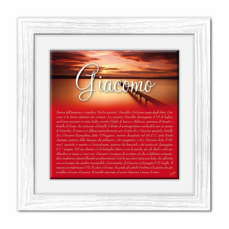 Quadro mattonella Ceramica Modern White 29x29 cm con significato del nome Giacomo del brand Lupia, categoria: Idee regalo e bomboniere > Oggettistica > Quadri Ceramica Modern White con significato Nomi, disponibile su Vorreishop.