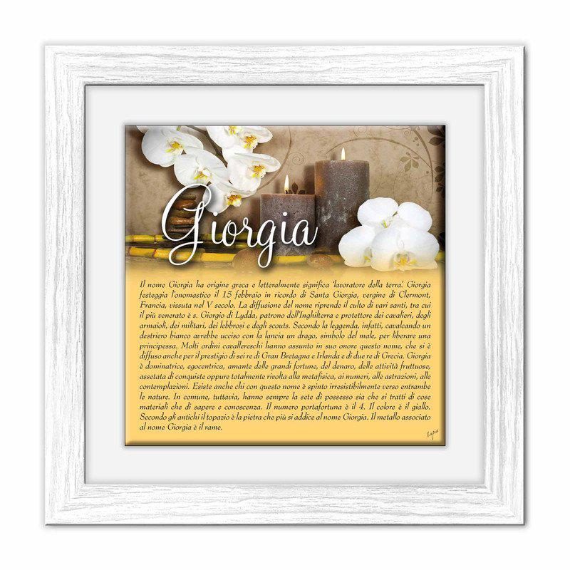 Quadro mattonella Ceramica Modern White 29x29 cm con significato del nome Giorgia del brand Lupia, categoria: Idee regalo e bomboniere > Oggettistica > Quadri Ceramica Modern White con significato Nomi, disponibile su Vorreishop.