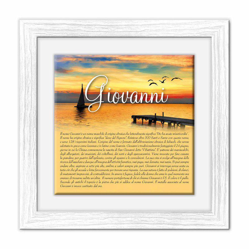 Quadro mattonella Ceramica Modern White 29x29 cm con significato del nome Giovanni del brand Lupia, categoria: Idee regalo e bomboniere > Oggettistica > Quadri Ceramica Modern White con significato Nomi, disponibile su Vorreishop.