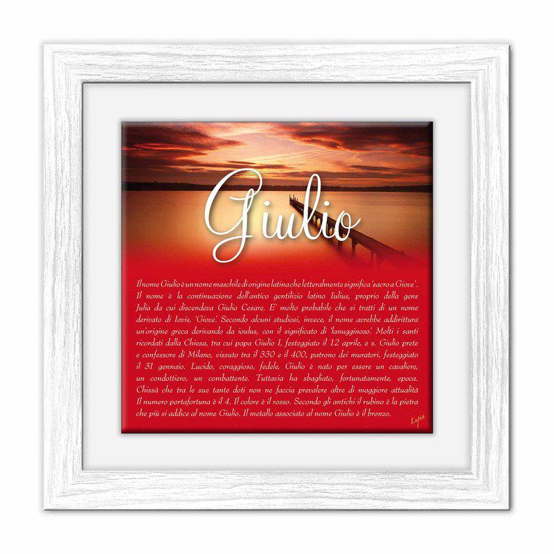 Quadro mattonella Ceramica Modern White 29x29 cm con significato del nome Giulio del brand Lupia, categoria: Idee regalo e bomboniere > Oggettistica > Quadri Ceramica Modern White con significato Nomi, disponibile su Vorreishop.