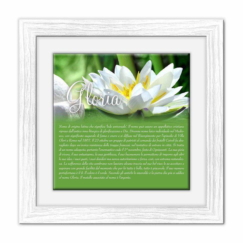 Quadro mattonella Ceramica Modern White 29x29 cm con significato del nome Gloria del brand Lupia, categoria: Idee regalo e bomboniere > Oggettistica > Quadri Ceramica Modern White con significato Nomi, disponibile su Vorreishop.