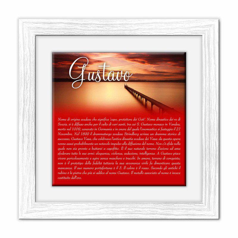 Quadro mattonella Ceramica Modern White 29x29 cm con significato del nome Gustavo del brand Lupia, categoria: Idee regalo e bomboniere > Oggettistica > Quadri Ceramica Modern White con significato Nomi, disponibile su Vorreishop.