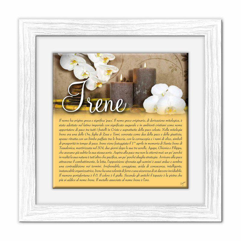 Quadro mattonella Ceramica Modern White 29x29 cm con significato del nome Irene del brand Lupia, categoria: Idee regalo e bomboniere > Oggettistica > Quadri Ceramica Modern White con significato Nomi, disponibile su Vorreishop.