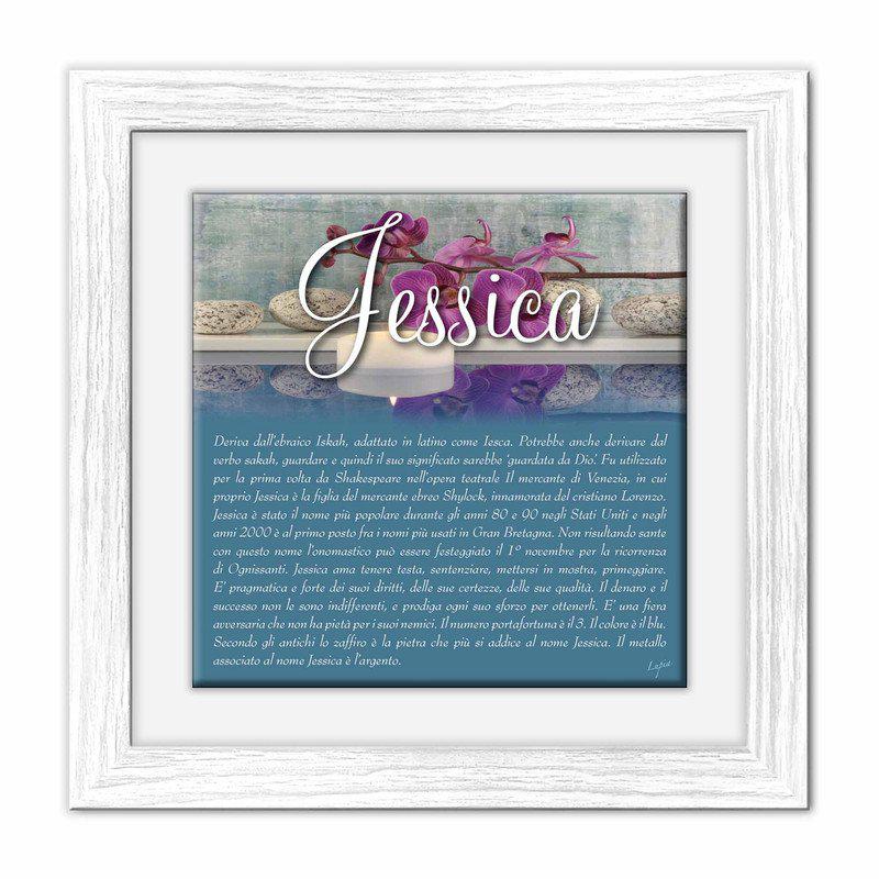 Quadro mattonella Ceramica Modern White 29x29 cm con significato del nome Jessica del brand Lupia, categoria: Idee regalo e bomboniere > Oggettistica > Quadri Ceramica Modern White con significato Nomi, disponibile su Vorreishop.