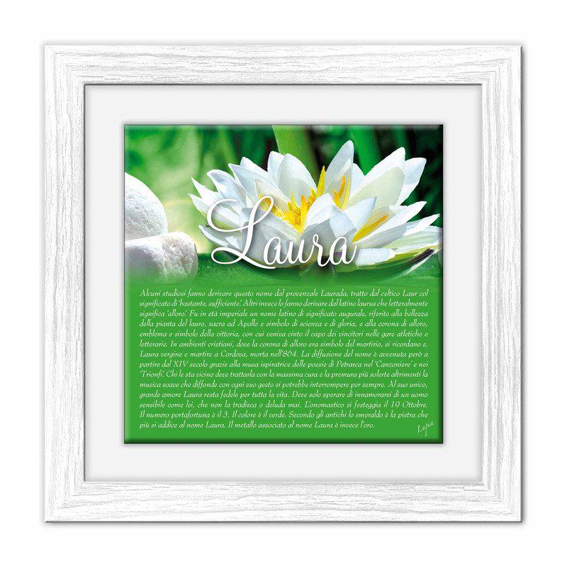 Quadro mattonella Ceramica Modern White 29x29 cm con significato del nome Laura del brand Lupia, categoria: Idee regalo e bomboniere > Oggettistica > Quadri Ceramica Modern White con significato Nomi, disponibile su Vorreishop.